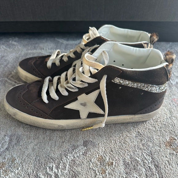 NEW GOLDEN GOOSE Midstar Mixed Leather Leopard Mid-Top Sneakers $645 SIZE 39 US9 - Picture 3 of 16
